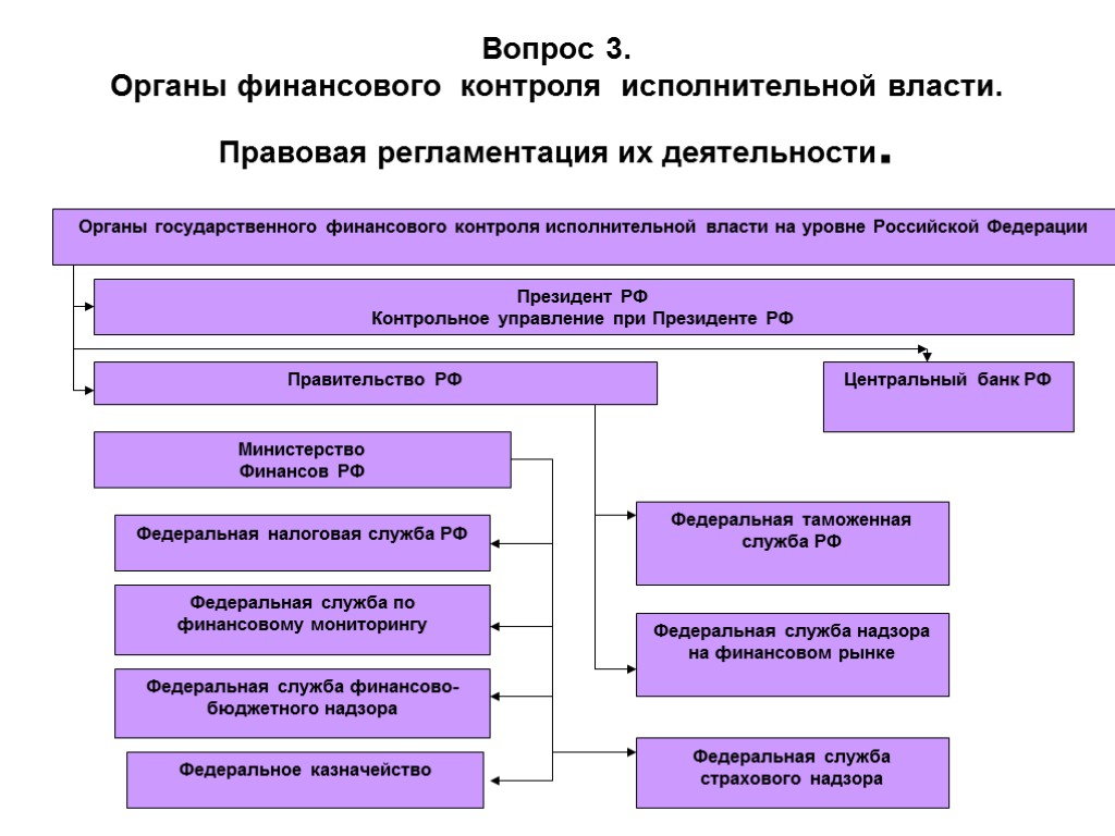 Вопрос 3. Органы финансового контроля исполнительной власти. Правовая регламентация их деятельности. Федеральное казначейство